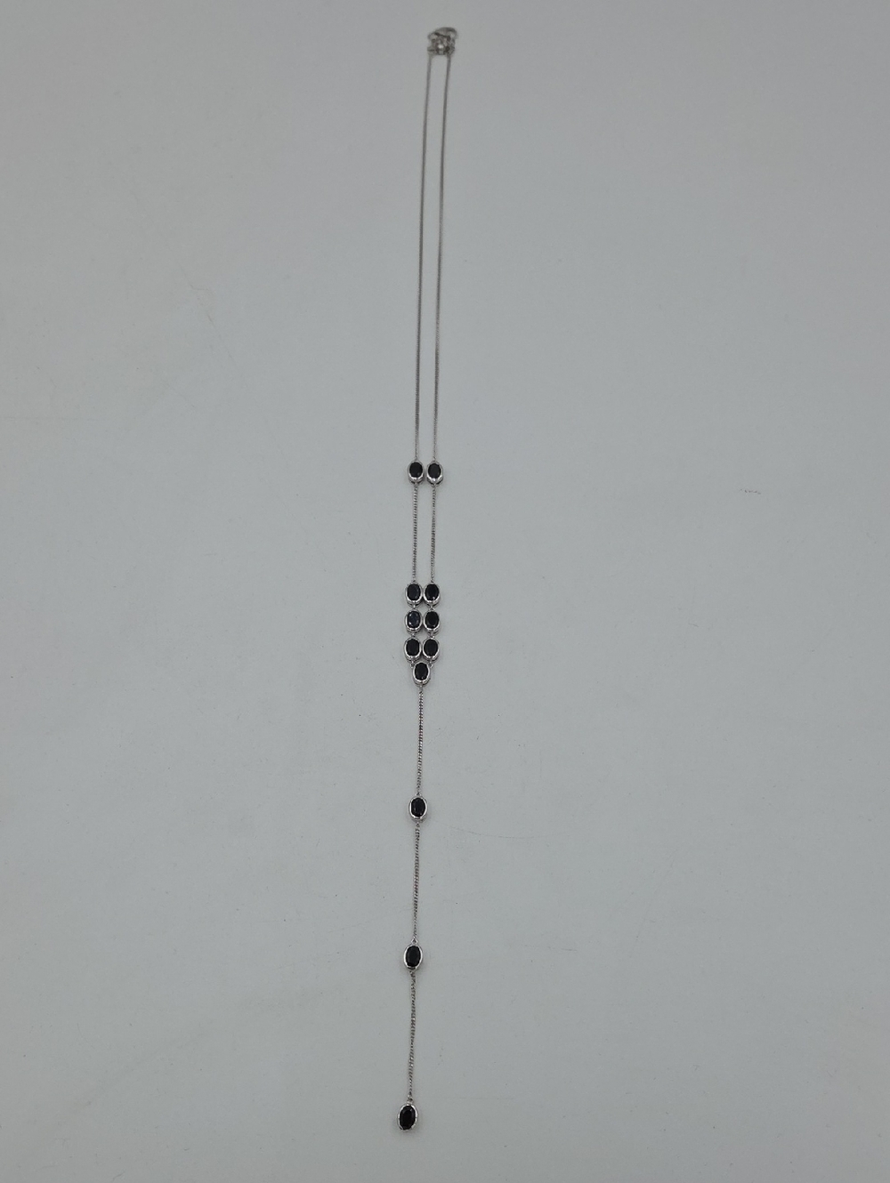 Sterling Silver Long Black Gem Lariat Necklace